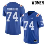 Women's Florida Gators #74 Jack Youngblood NCAA Jordan Brand Royal Throwback Alternate Authentic Stitched College Football Jersey YKV0762XS